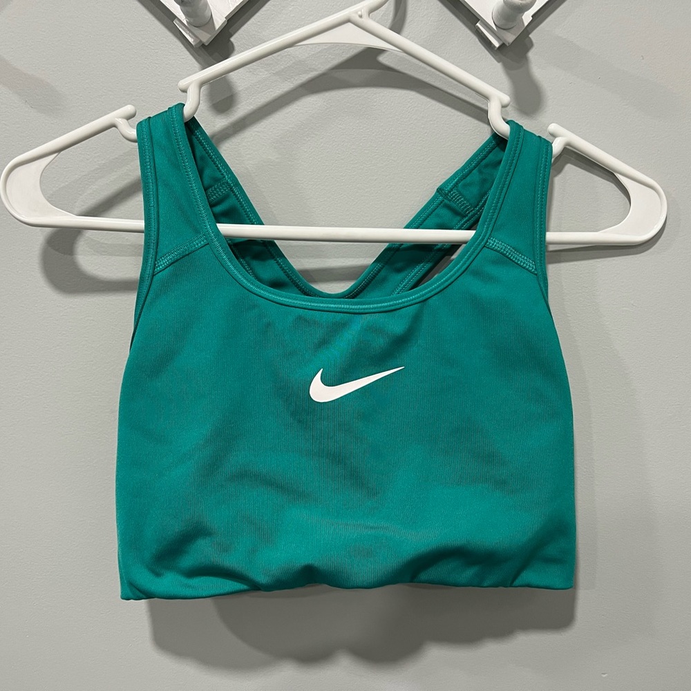 Nike Teal Green Sports Bra with White Swoosh